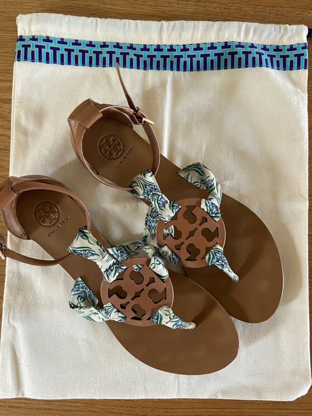 TORY BURCH tan leather scarf Miller sandal, 9